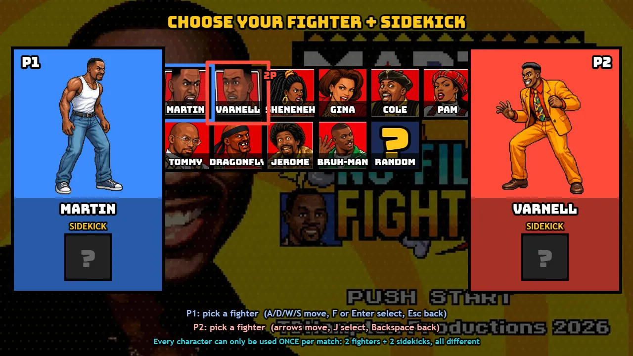 Select a fighter first, then a sidekick. The web guide does not make this selection for you.